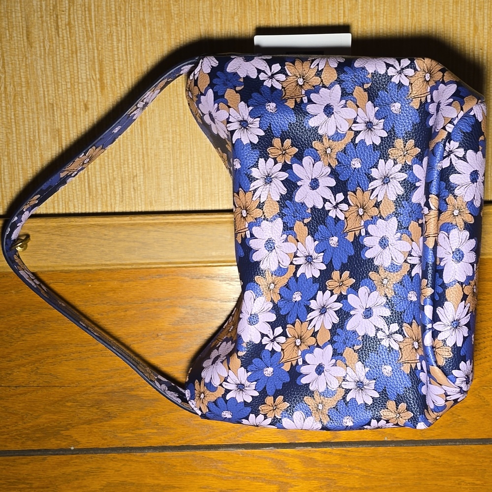 Vera Bradley Navy Blue Floral Shoulder Bag with Pink & Tan Flowers - Picture 4 of 7